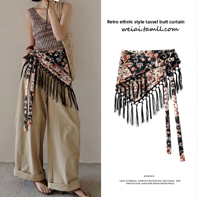 Women'S Fashion Layering - Tassel Tie Waist Seal Printed Triangle