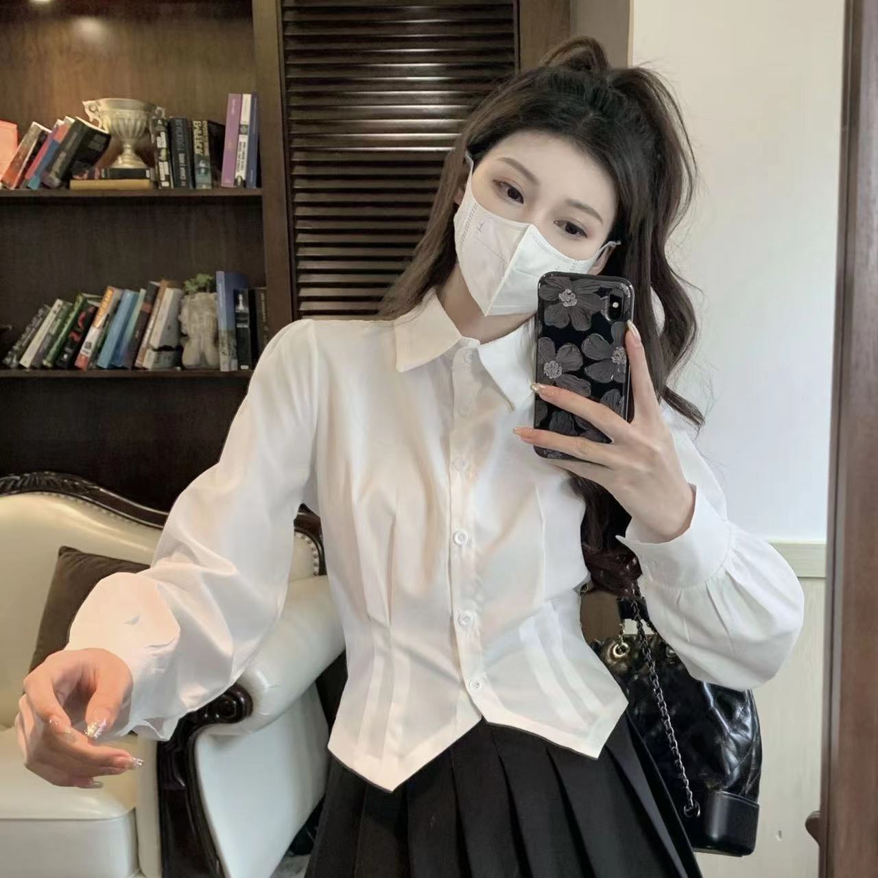 Wrap Blouse Chiffon - 2000s White Long sleeve Vintage Shirt