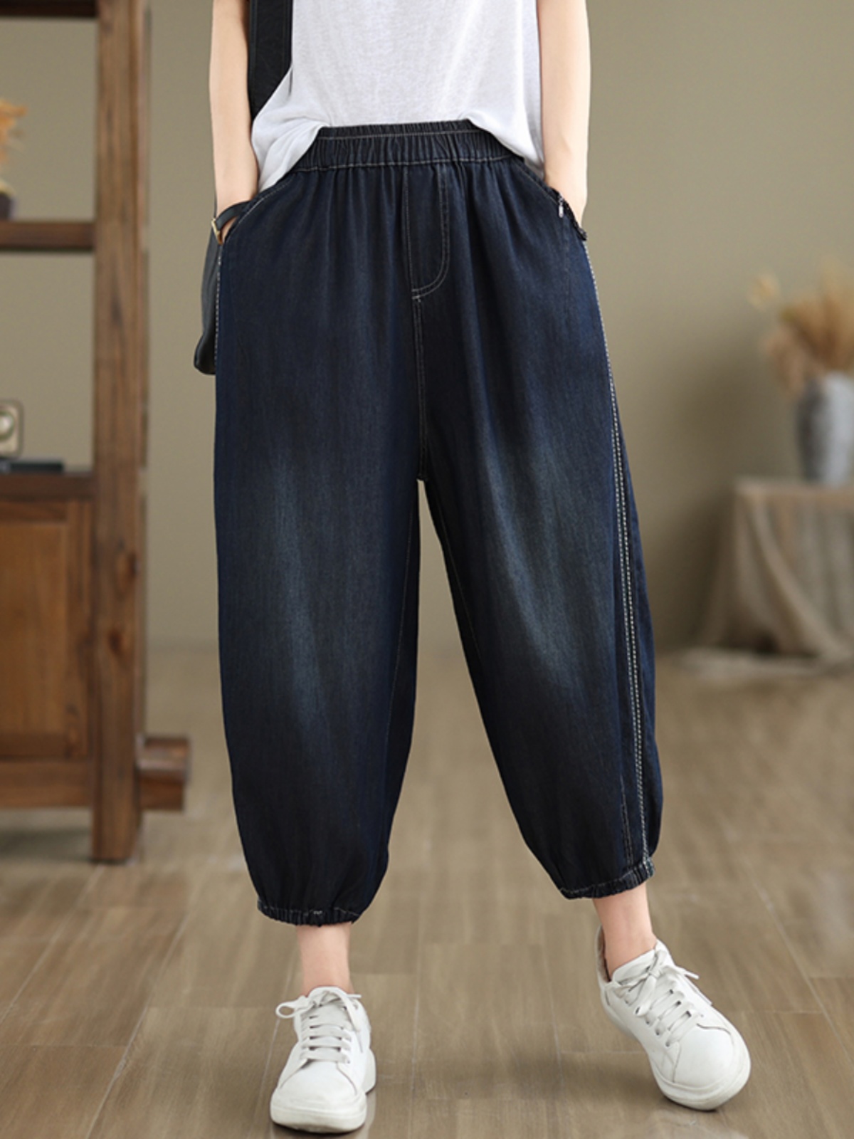 Mom Jeans Women - Retro Full Cotton Waed Denim Pants
