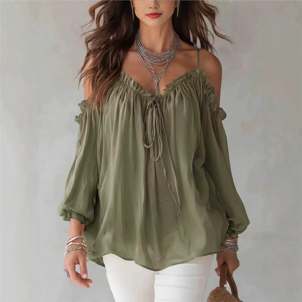 Wrap Blouse Chiffon - Elegant Off Shoulder Blouse Ruffled V