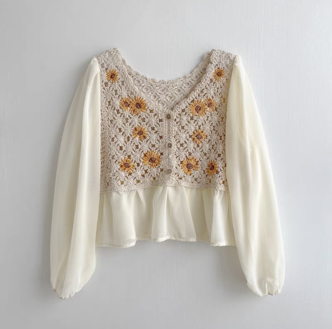 Crochet Top Chiffon Flower Emb - Wrap Blouse Chiffon recension och pris