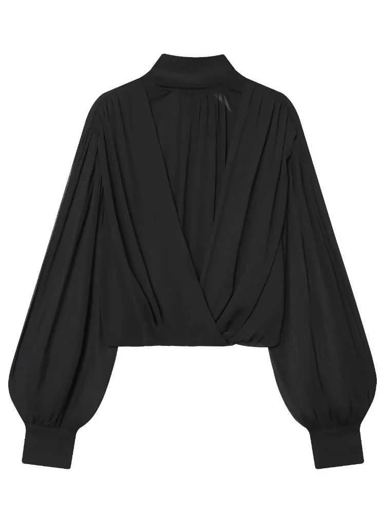 Sexy Black Sheer Chiffon Blous - Wrap Blouse Chiffon recension och pris
