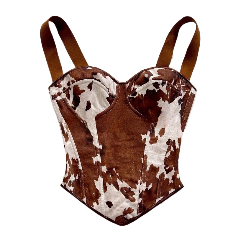 Women Cow Print Lace Up Corset - Corset Top Boned recension och pris