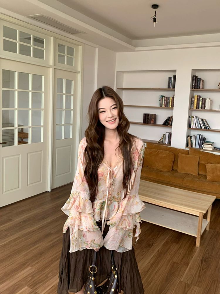 2026 Bohemian Paisley Print Ch - Wrap Blouse Chiffon recension och pris
