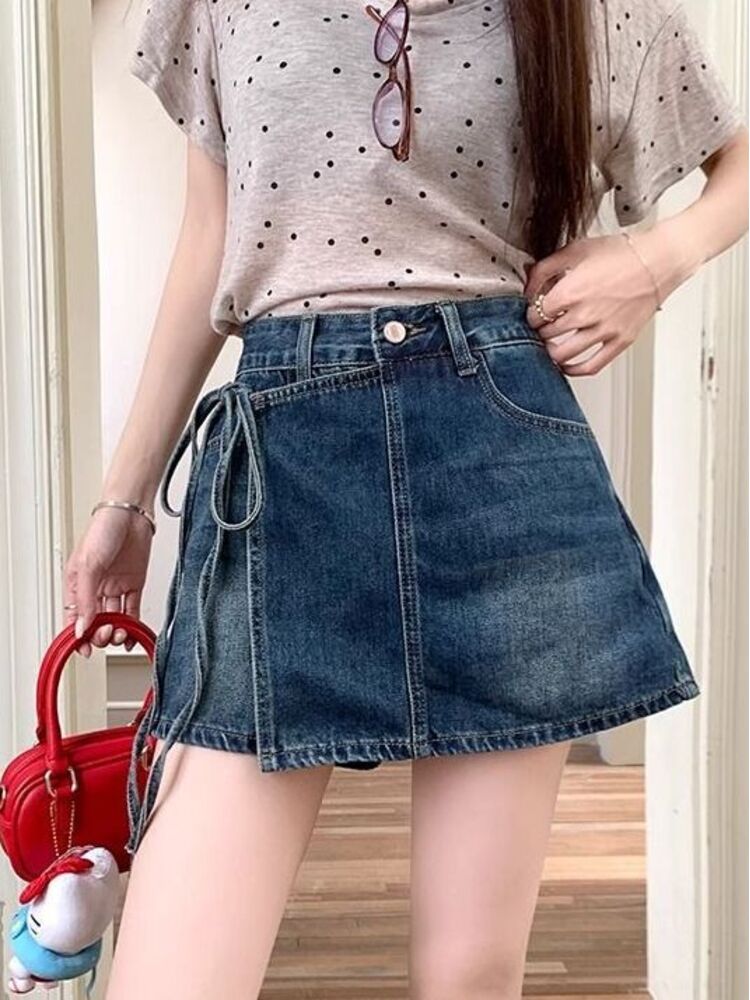 Women High Waist Denim Skort L - Denim Shorts Women recension och pris