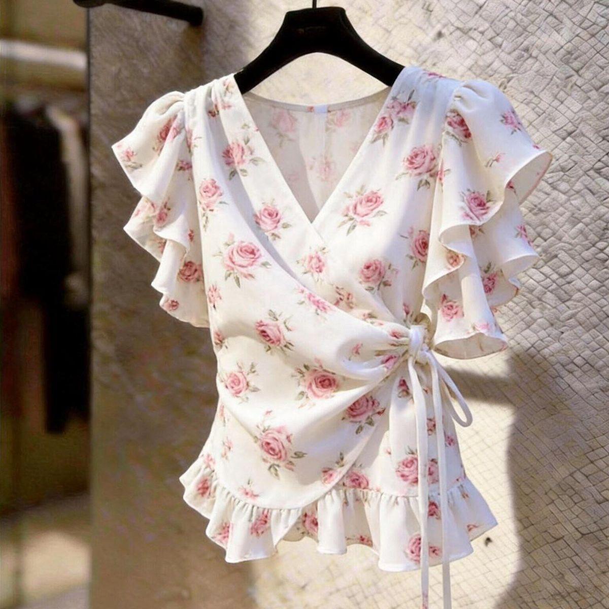 Women V Neck Wrap Chiffon Blou - Wrap Blouse Chiffon recension och pris