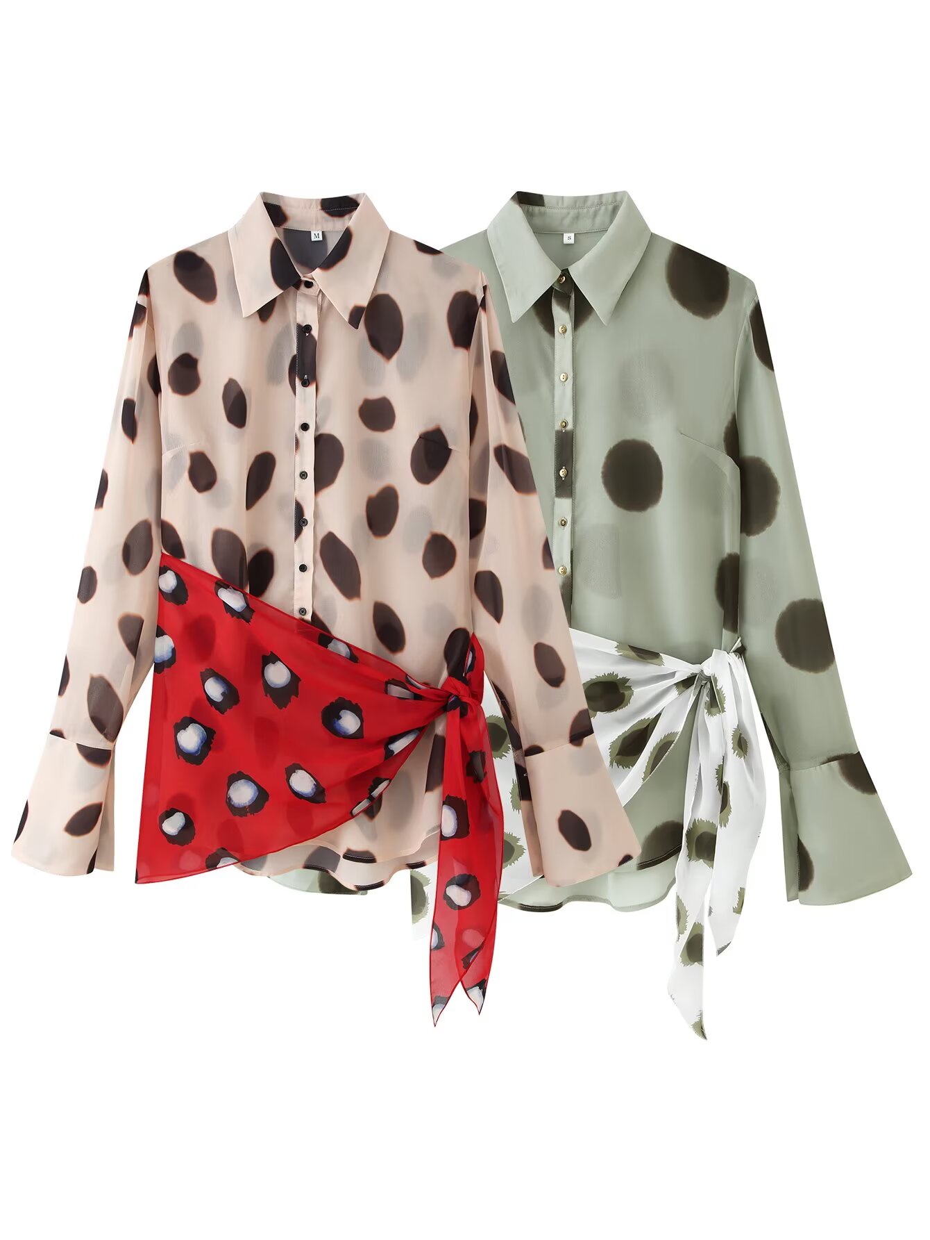 Women Long Sleeve Dot Print Lo - Wrap Blouse Chiffon recension och pris