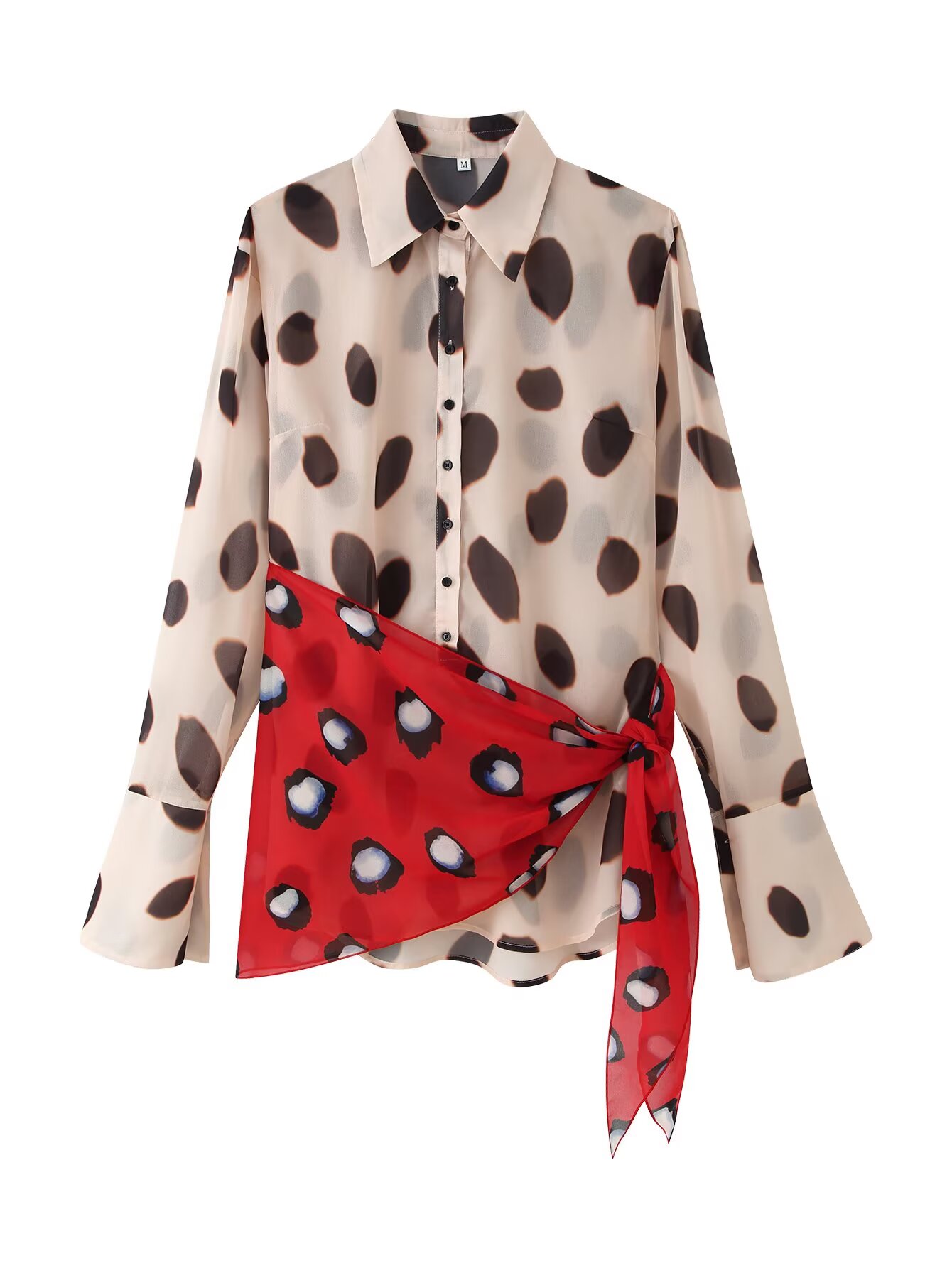 Women Long Sleeve Dot Print Lo - Wrap Blouse Chiffon recension och pris
