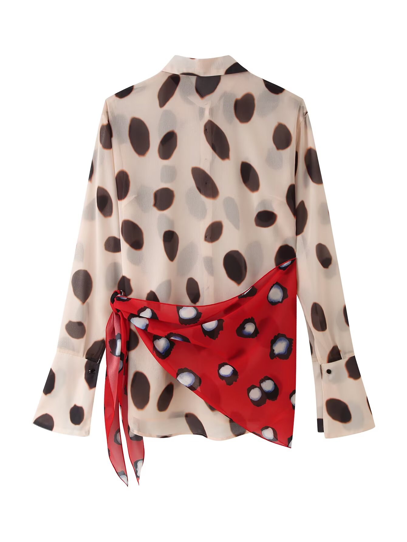 Women Long Sleeve Dot Print Lo - Wrap Blouse Chiffon recension och pris