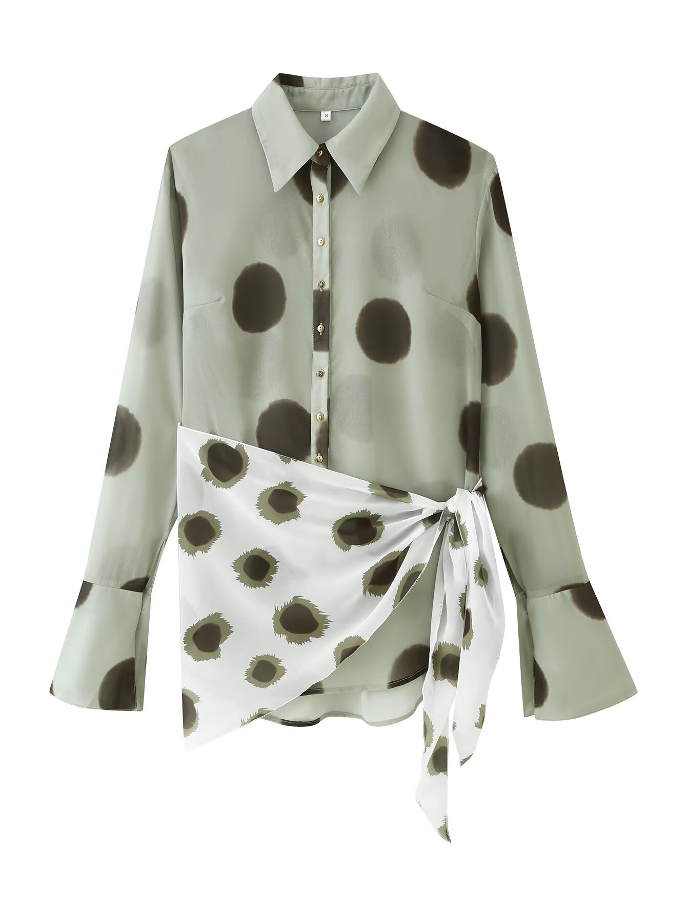 Women Long Sleeve Dot Print Lo - Wrap Blouse Chiffon recension och pris