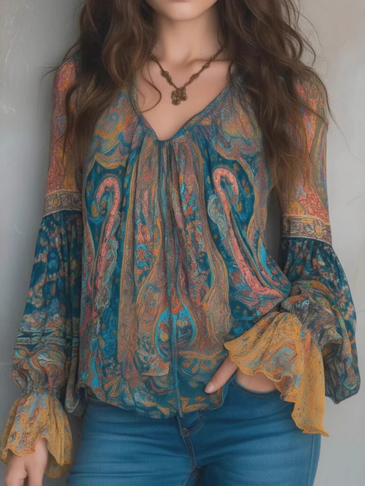 Ethnic Women Vintage Bohemian  - Wrap Blouse Chiffon recension och pris