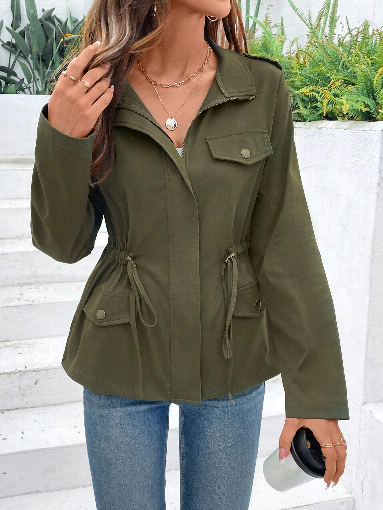 Women Drawstring Waist Utility - Women'S Fashion Utility Jacket recension och pris