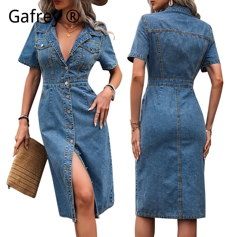 Plus Size Women Lapel Denim Dr - Women Fashion Jeans recension och pris