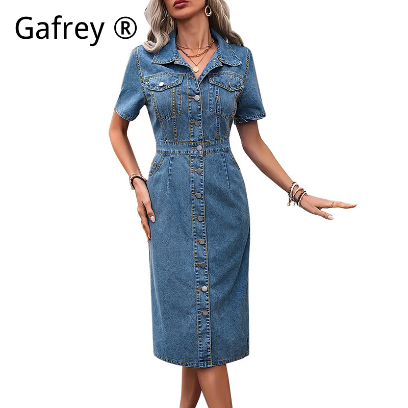Plus Size Women Lapel Denim Dr - Women Fashion Jeans recension och pris