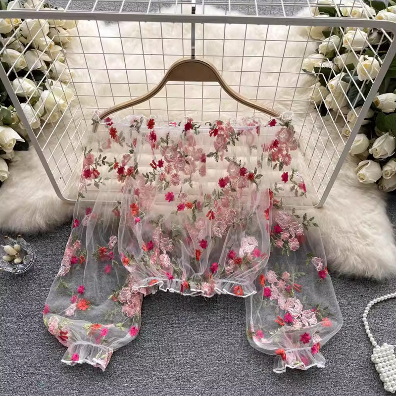 One-shoulder tulle embroidered - Wrap Blouse Chiffon recension och pris