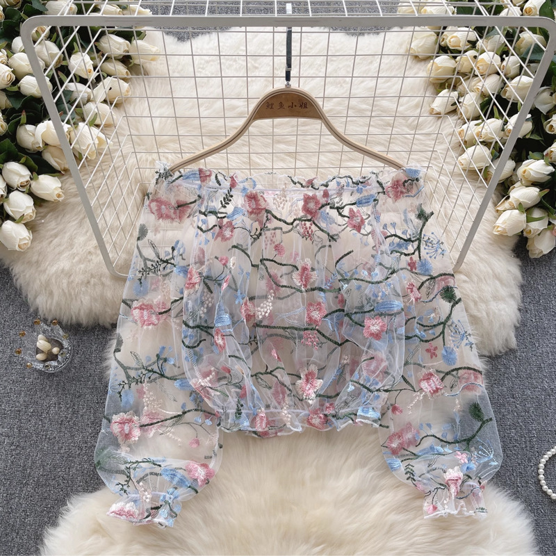 One-shoulder tulle embroidered - Wrap Blouse Chiffon recension och pris