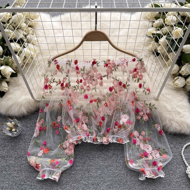 One-shoulder tulle embroidered - Wrap Blouse Chiffon recension och pris