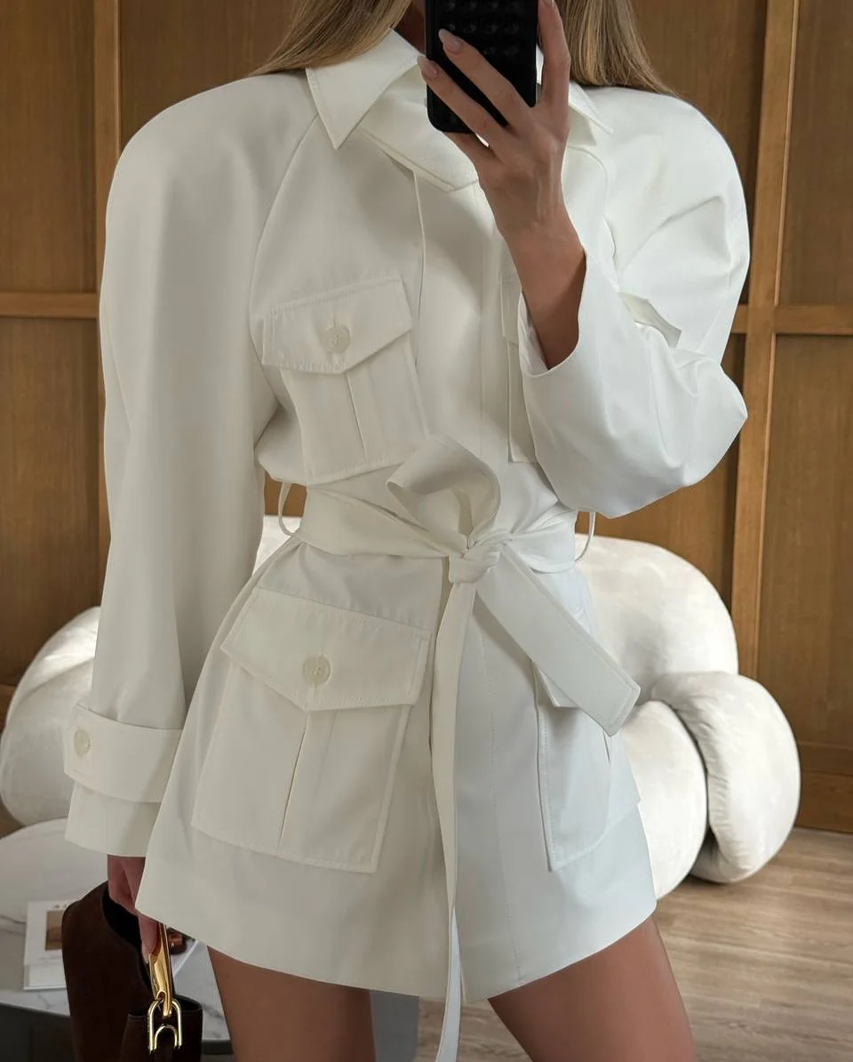 Lady White Cargo Shirt Jacket  - Women'S Fashion Utility Jacket recension och pris