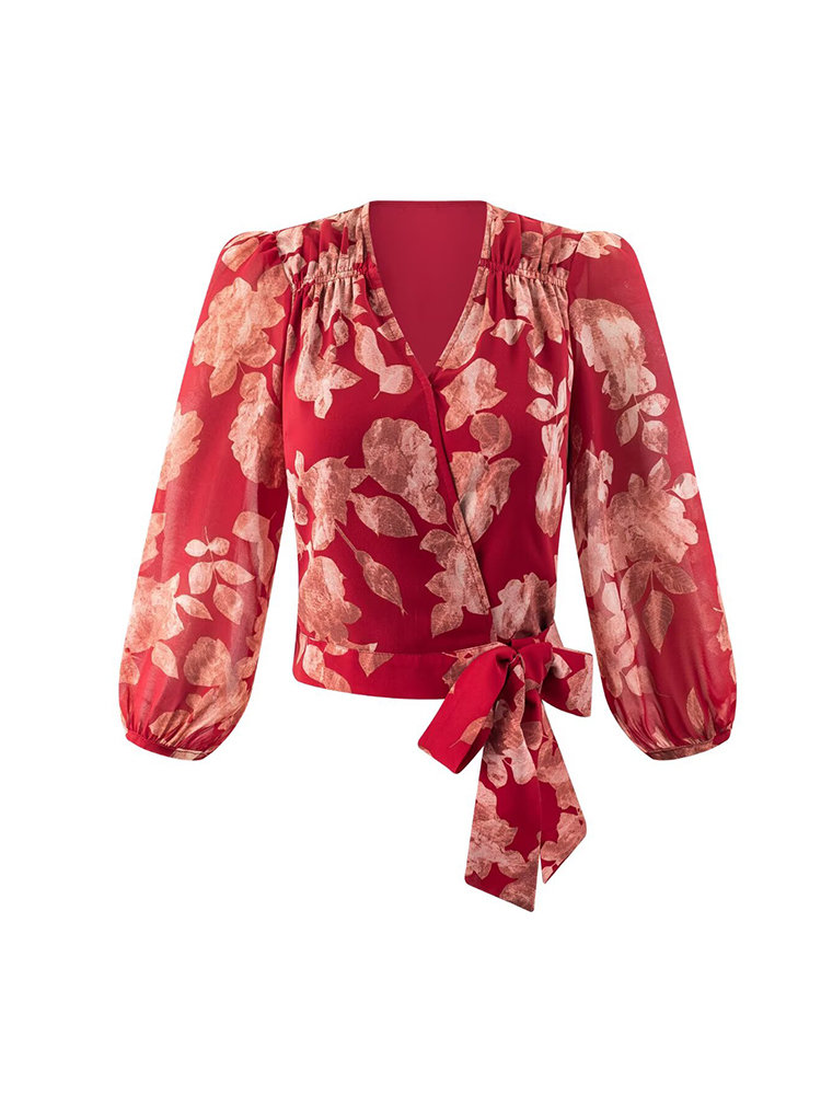 Women V-neck Wrap Bandage Blou - Wrap Blouse Chiffon recension och pris
