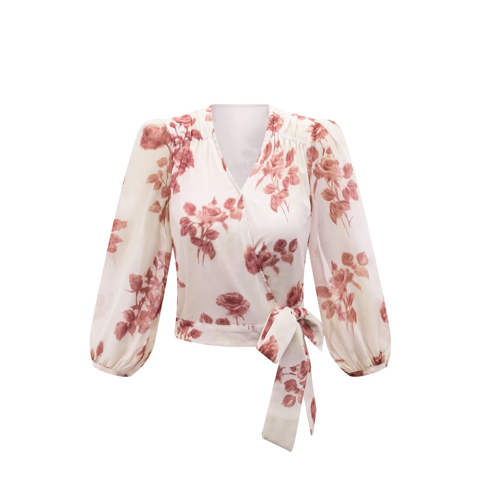 Women V-neck Wrap Bandage Blou - Wrap Blouse Chiffon recension och pris