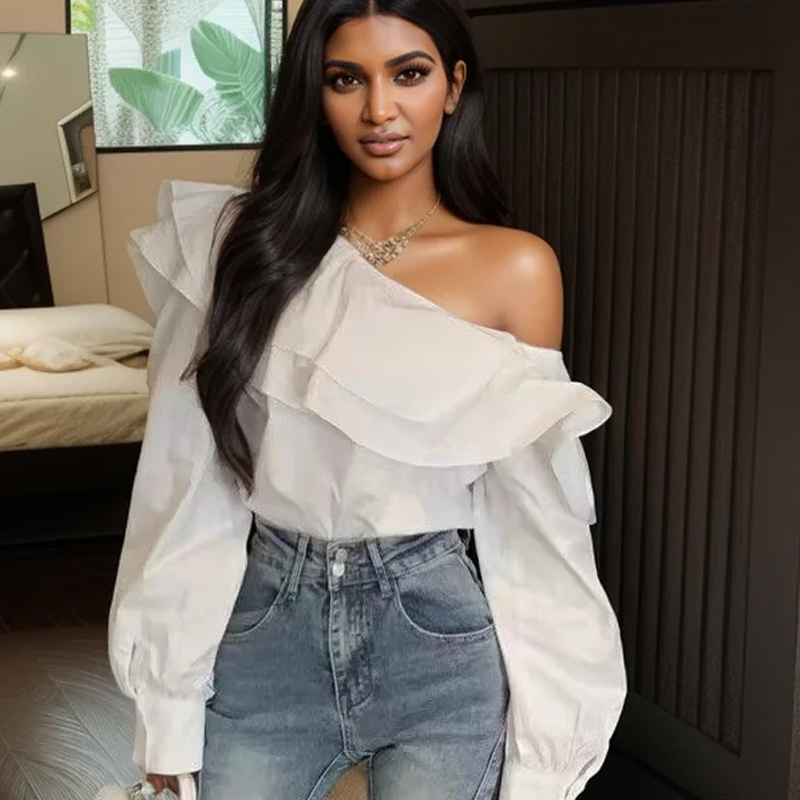 Vintage Ruffled Off Shoulder W - Wrap Blouse Chiffon recension och pris