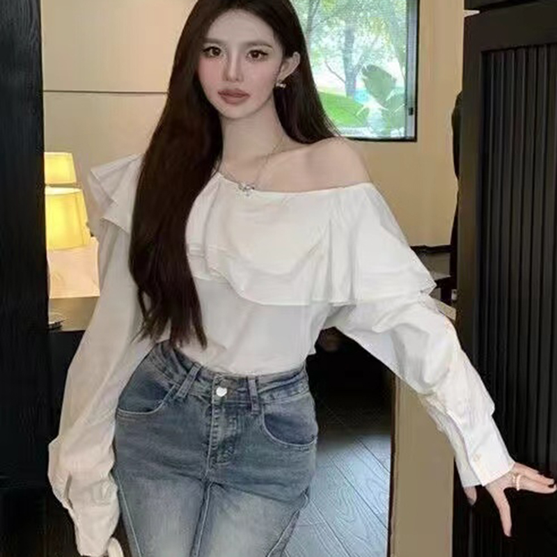 Vintage Ruffled Off Shoulder W - Wrap Blouse Chiffon recension och pris