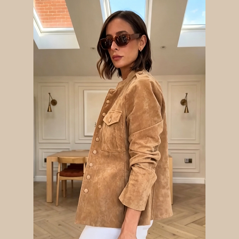 Women Faux Suede Cropped Jacke - Women'S Fashion Utility Jacket recension och pris