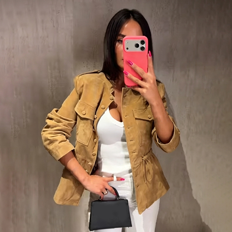 Women Faux Suede Cropped Jacke - Women'S Fashion Utility Jacket recension och pris