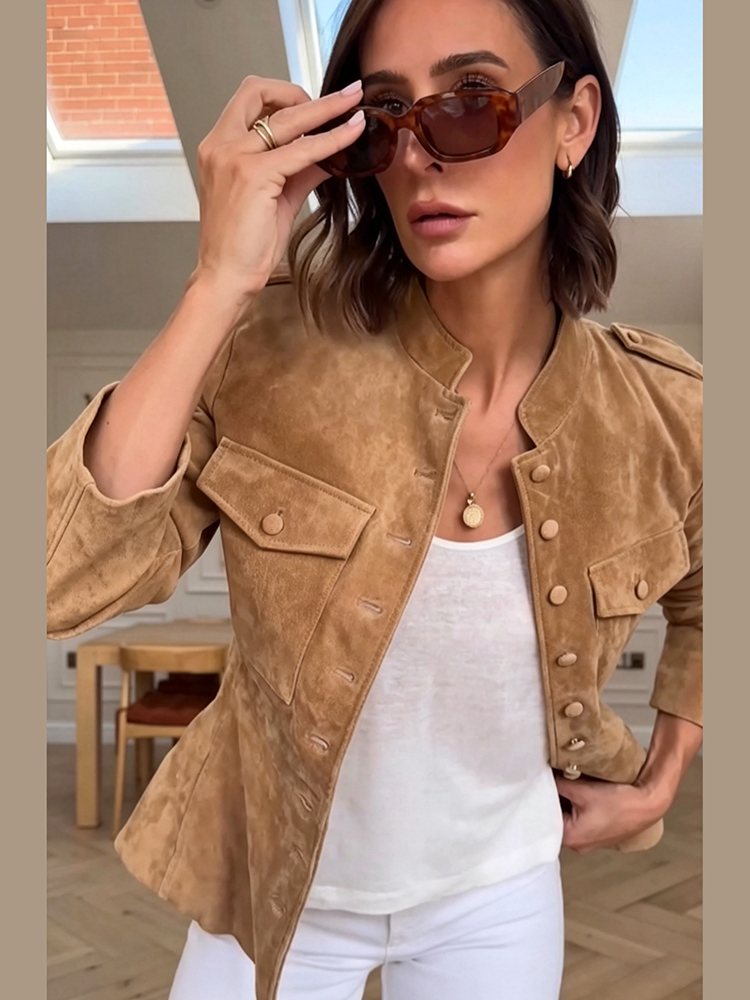 Women Faux Suede Cropped Jacke - Women'S Fashion Utility Jacket recension och pris