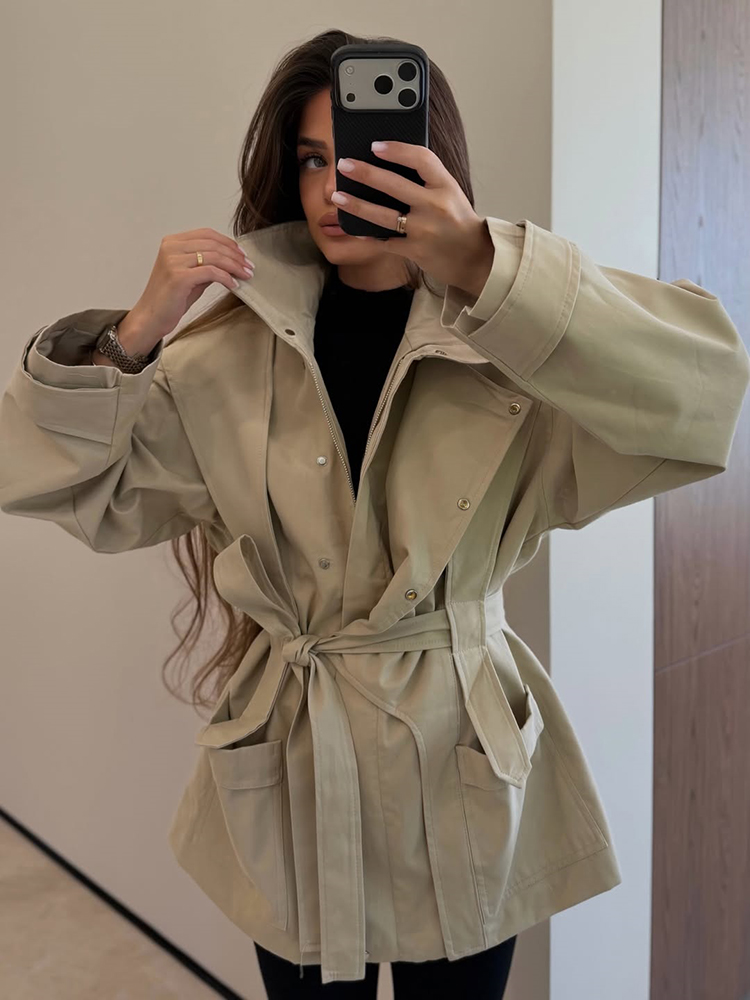 Women Short Trench Coat Belted - Women'S Fashion Utility Jacket recension och pris