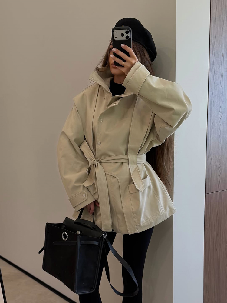 Women Short Trench Coat Belted - Women'S Fashion Utility Jacket recension och pris