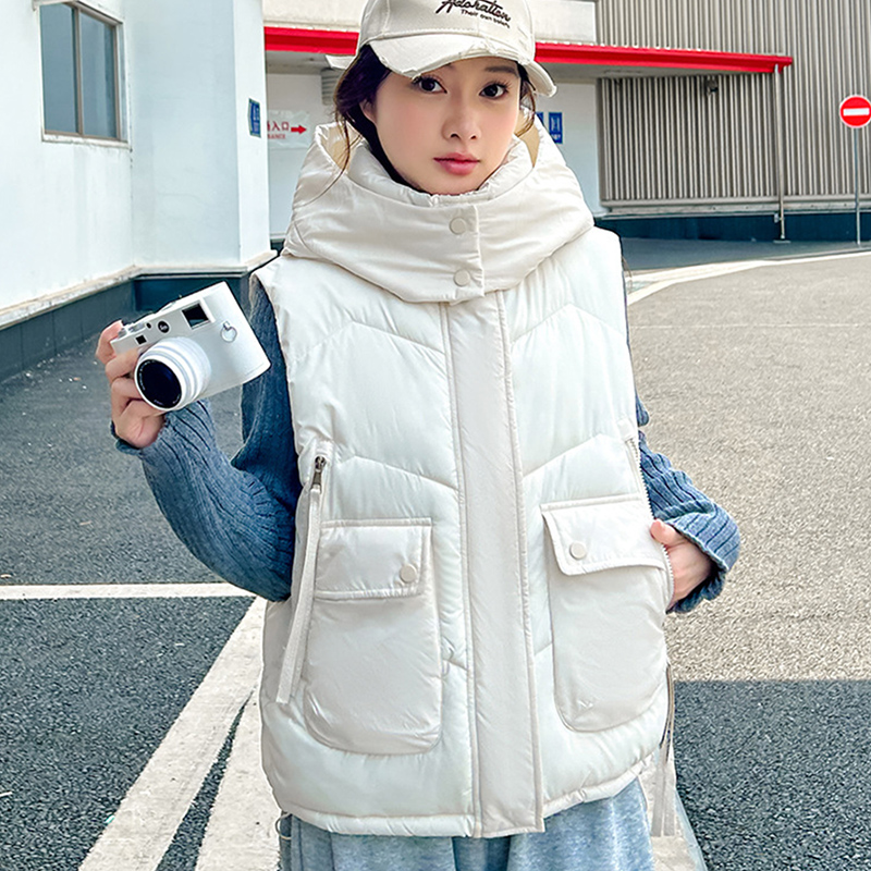 2025 Big Pocket Loose Hooded V - Puffer Vest Fashion Women recension och pris