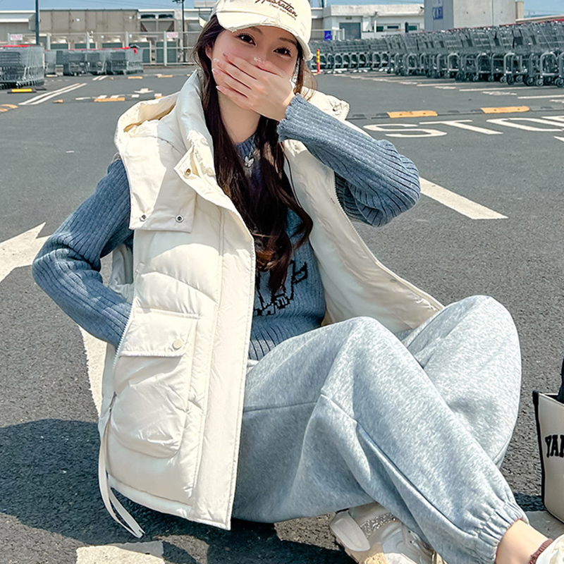 2025 Big Pocket Loose Hooded V - Puffer Vest Fashion Women recension och pris