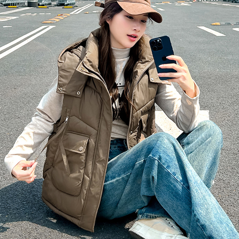 2025 Big Pocket Loose Hooded V - Puffer Vest Fashion Women recension och pris