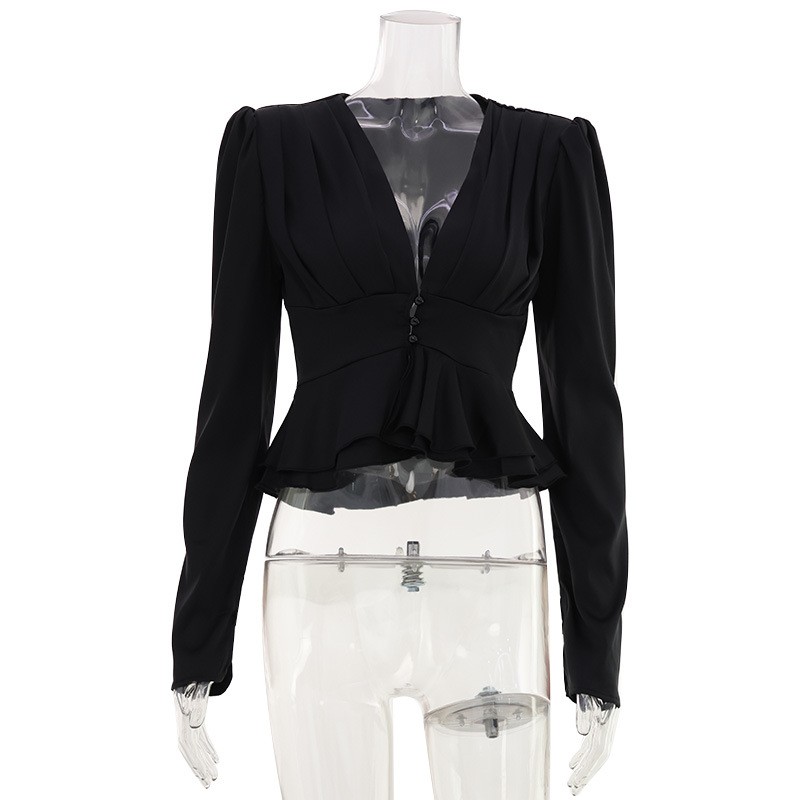 Women Blouse V Neck Long Sleev - Wrap Blouse Chiffon recension och pris