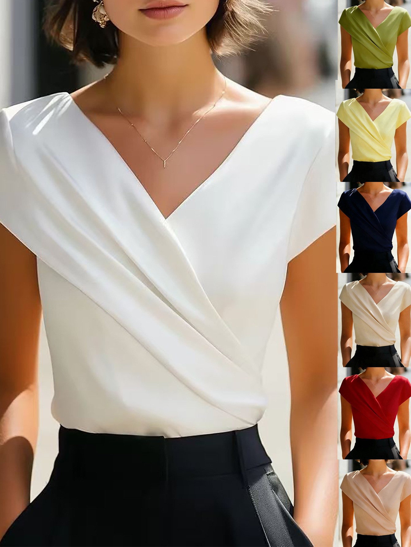 Summer Womens Blouse Solid Whi - Wrap Blouse Chiffon recension och pris