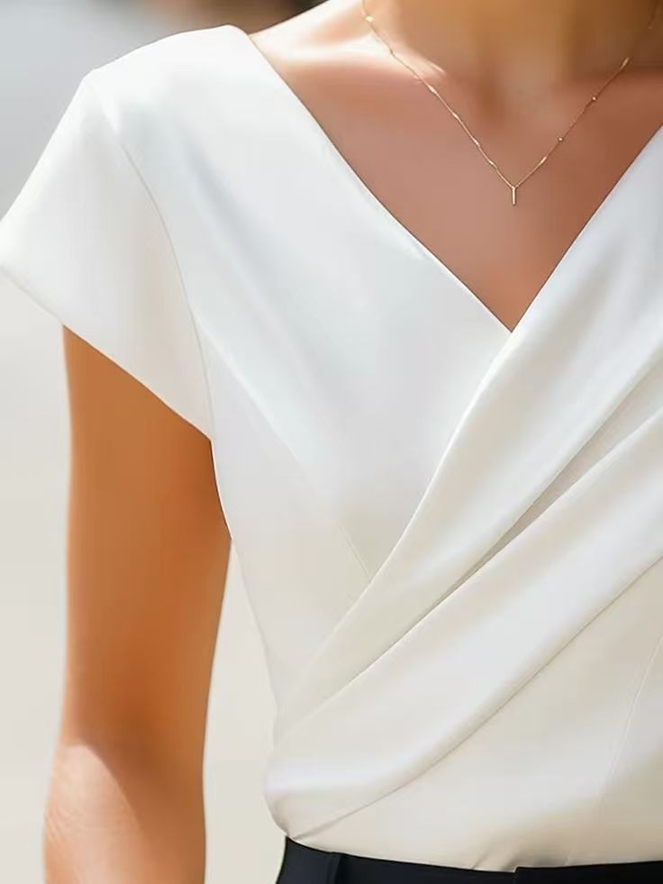 Summer Womens Blouse Solid Whi - Wrap Blouse Chiffon recension och pris