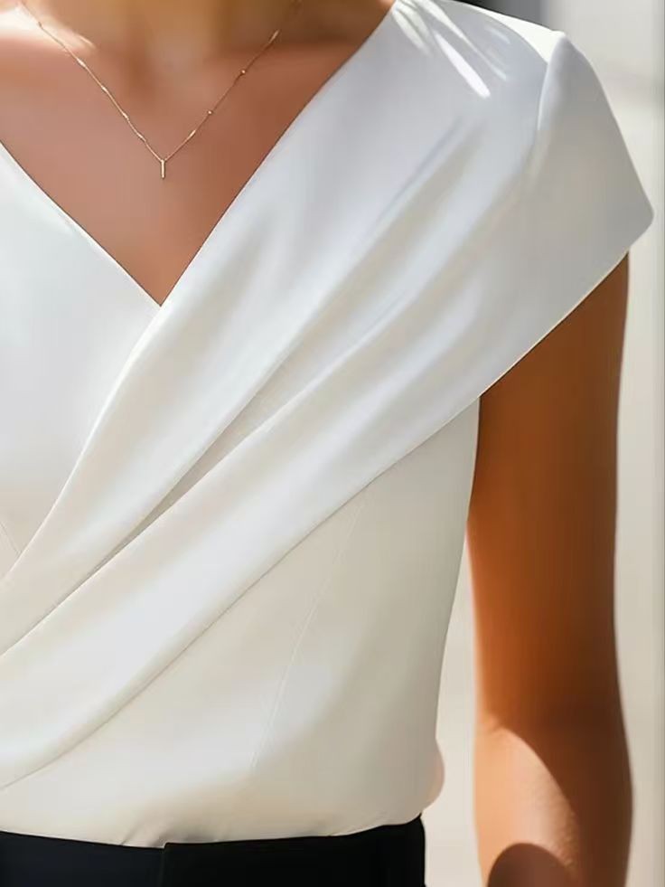 Summer Womens Blouse Solid Whi - Wrap Blouse Chiffon recension och pris