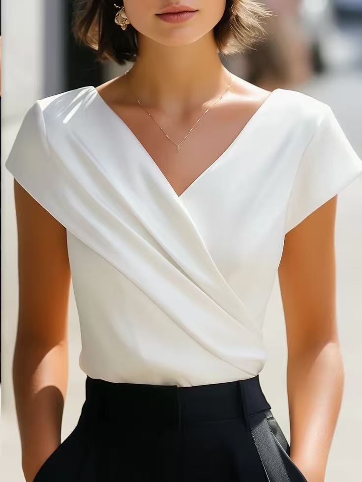 Summer Womens Blouse Solid Whi - Wrap Blouse Chiffon recension och pris