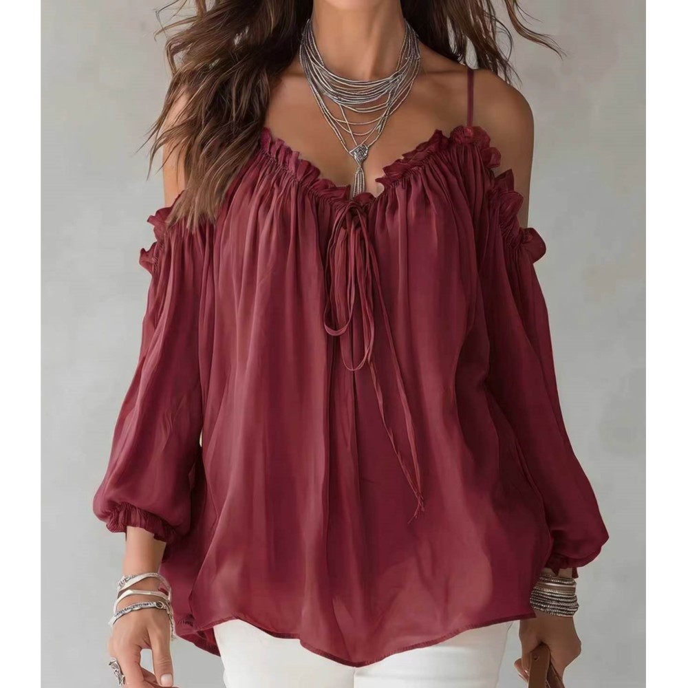 Elegant Off Shoulder Blouse Ru - Wrap Blouse Chiffon recension och pris
