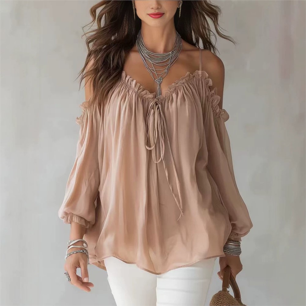 Elegant Off Shoulder Blouse Ru - Wrap Blouse Chiffon recension och pris